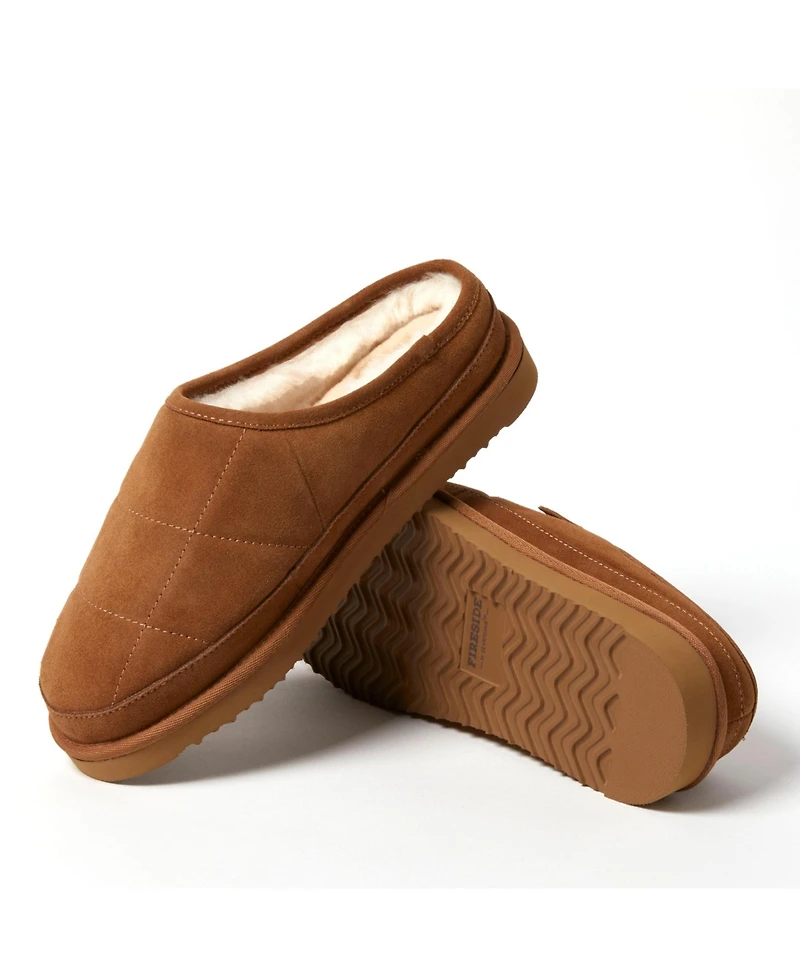 Dearfoams Men's Fireside by Grafton Quilted Genuine Shearling Clog Slipper