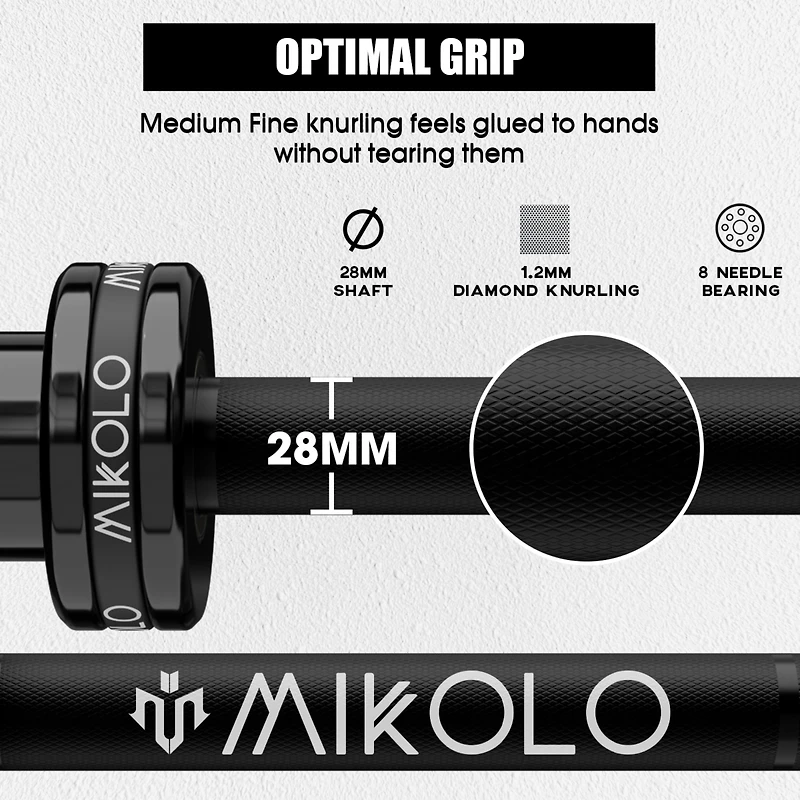 Mikolo 7ft Olympic Barbell, Barbell for Weightlifting and Powerlifting 45lb, Bar 1500lbs Capacity, Weight Fit 2” Standard Weigh