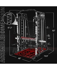 Mikolo Smith Machine, 2200lbs Squat Rack with Lat-Pull Down System & Cable Crossover Training Equipment Leg Hold-Down Attachment