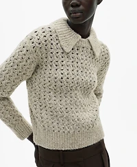 Mango Women's Openwork Knit Polo Neck Sweater