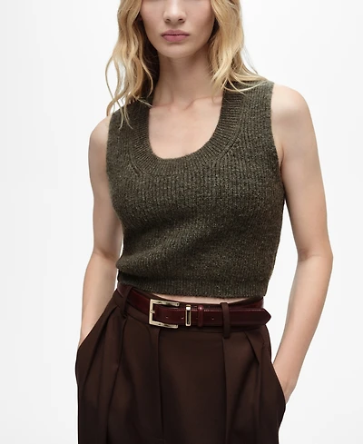 Mango Women's Knitted Cropped Tank Sweater