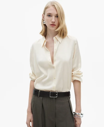 Mango Women's Satin Finish Flowy Shirt