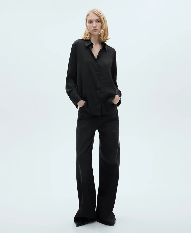 Mango Women's Satin Finish Flowy Shirt