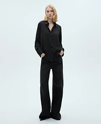 Mango Women's Satin Finish Flowy Shirt
