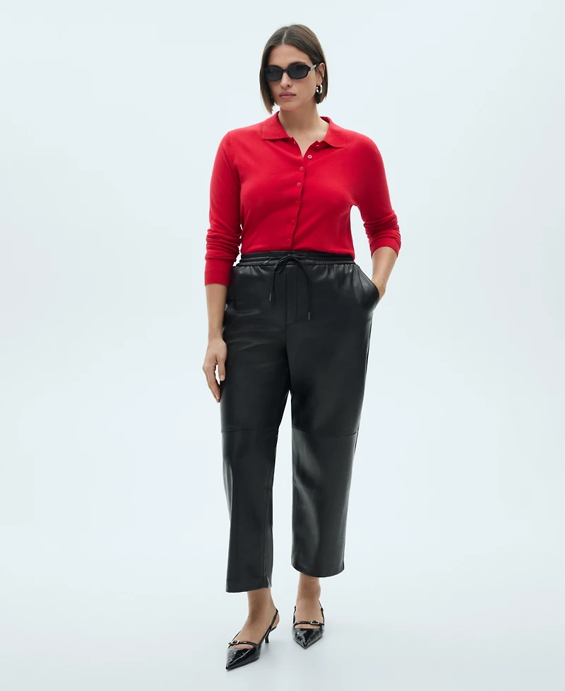 Mango Women's Leather-Effect Elastic Waist Pants