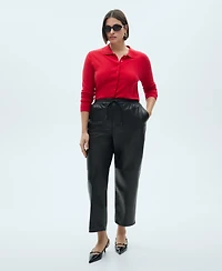 Mango Women's Leather-Effect Elastic Waist Pants