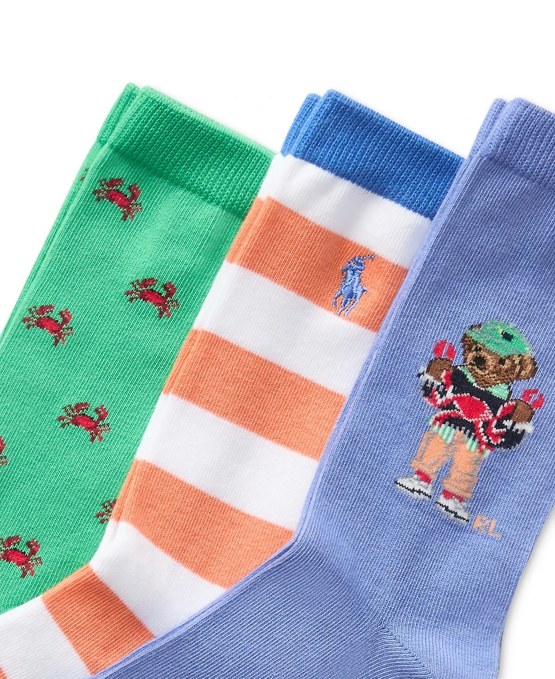 Polo Ralph Lauren Little & Big Boys Crab Bear Crew Socks, 3-Pack