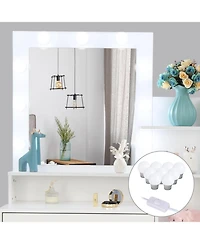 Slickblue Large Vanity Set with 9 Led Bulbs, Makeup Table with Cushioned Stool, 3 Storage Shelves & 4 Drawers