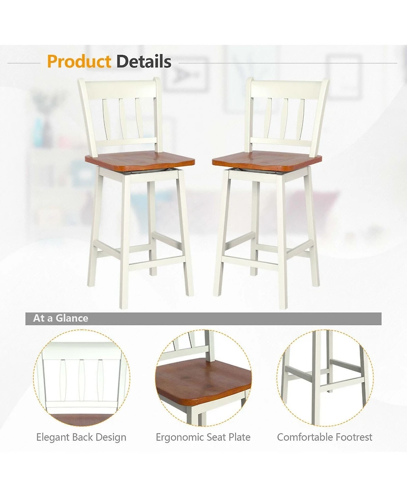 Gymax 4PCS Bar Stool 24.5'' Swivel Counter Height Chair w/ Footrest