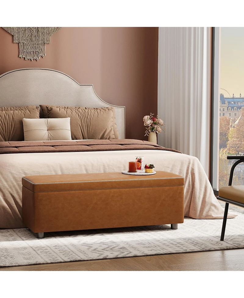 Storage Ottoman Bench, Mid-Century Modern Entryway Bedroom Bench