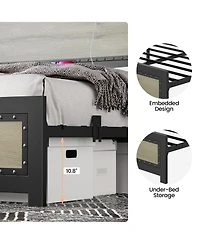 gaomon Full Size Bed Frame with Headboard, Industrial Platform Bed Frame with Charging Station