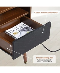 gaomon Mid Century Modern End Table with Charging Station, Nightstand with Usb Ports, Side Table for Living Room
