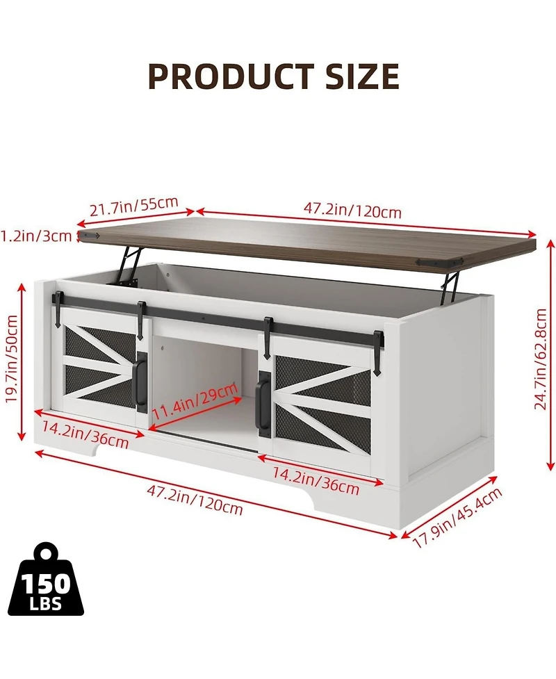 gaomon Lift Top Coffee Table, Coffee Table with Storage Shelf/Hidden Compartment