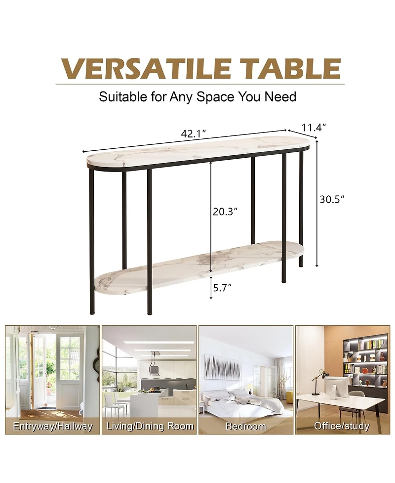 Slickblue Console Table 2-Tier Narrow Entryway with Storage Shelves, Faux Marble for Living Room, Bedroom