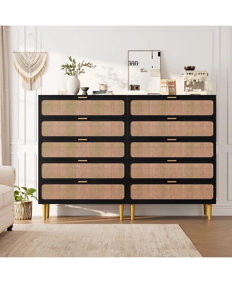 gaomon Rattan 5 Drawer Dresser for Bedroom