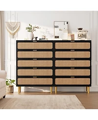 gaomon Rattan 5 Drawer Dresser for Bedroom