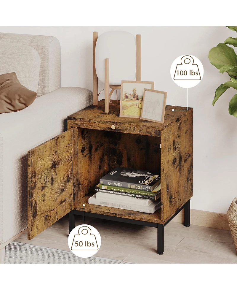 gaomon Rattan End Table, Wood Nightstand with Tray for Living Room, Bedroom Side Table with Storage Shelf for Entryway, Small Spaces