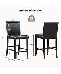 Gymax Set of Bar Stools Pvc Leather Counter Height Chairs for Kitchen Island