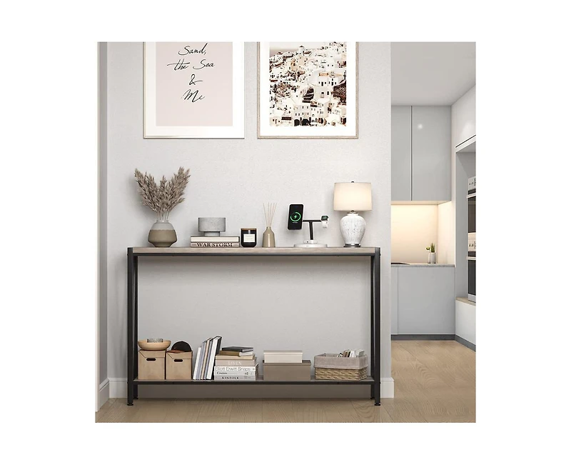 gaomon Console Table, 43.0" Entryway Table with Storage, Industrial Sofa Table with V Design, 2-Tier Narrow Console Table