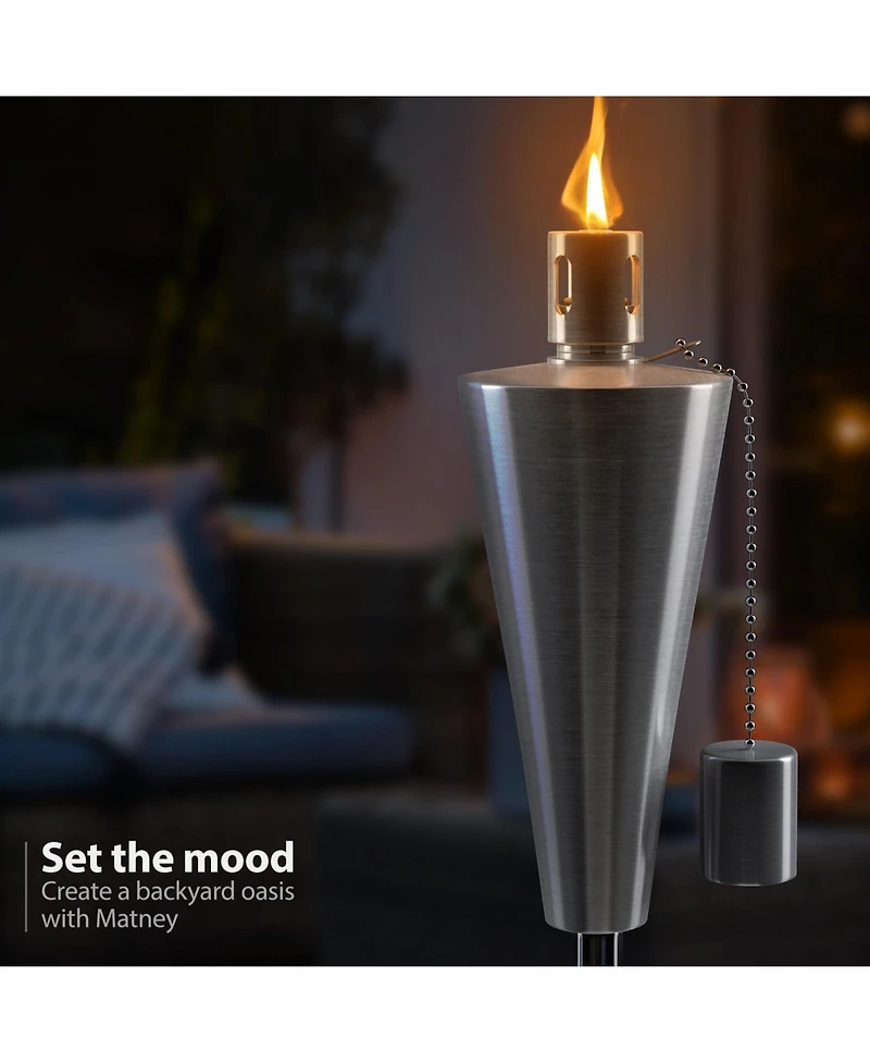 Sorbus 4 Pack Stainless Steel 5ft Outdoor Torches - Decorative Garden & Yard Lights Fiberglass Wick Snuffer Cap Silver