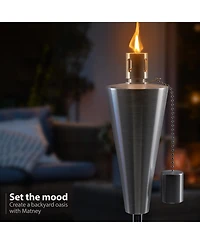 Sorbus 4 Pack Stainless Steel 5ft Outdoor Torches - Decorative Garden & Yard Lights Fiberglass Wick Snuffer Cap Silver