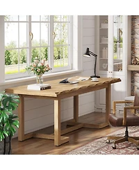 Tribesigns 63 Inches Computer Desk, Rectangular Writing Table with Solid Wood Legs and Thickened Desktop for Work Study, Modern Simple Executive Desk