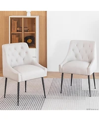 Dyhome Modern Upholstered Dining Chairs Set of 2, Mid Century Kitchen Side with 5.12” Cushions and Back Pull Rod for Kitchen, Living Roo