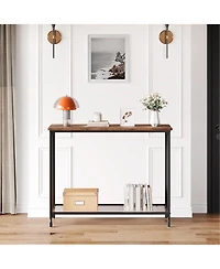 gaomon Narrow Console Table 32" Entryway Table with Glass Shelf and Metal Frame Couch Table Side Table with 2 Storage Shelves for Living Room, Foyer,