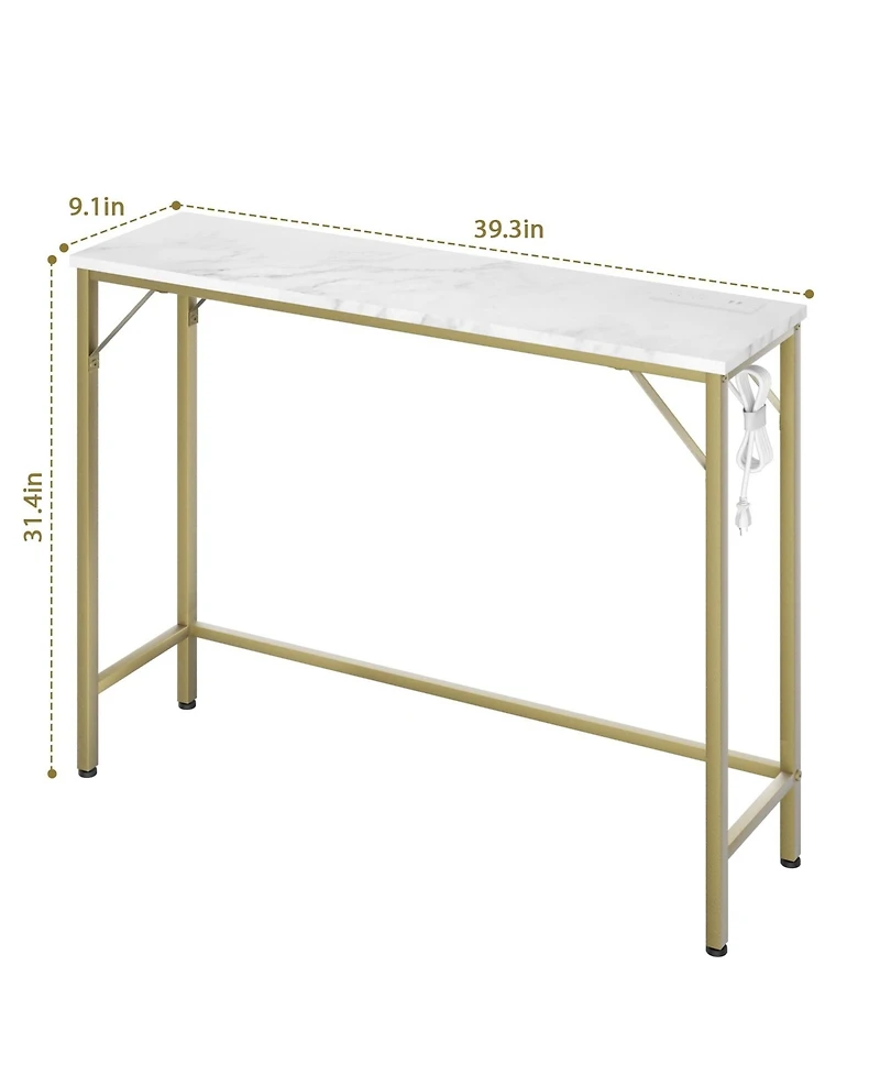 gaomon Farmhouse Console Tables with Power Outlet, 39.4" Entryway Table with Adjustable Feet, Behind Couch Table for Living Room, Entryway, Foyer