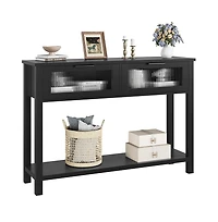 gaomon 43'' Narrow Console Table with Glass Drawers 2 Tier Sofa Table Entryway Table w/Storage Wood Console Table Side Table