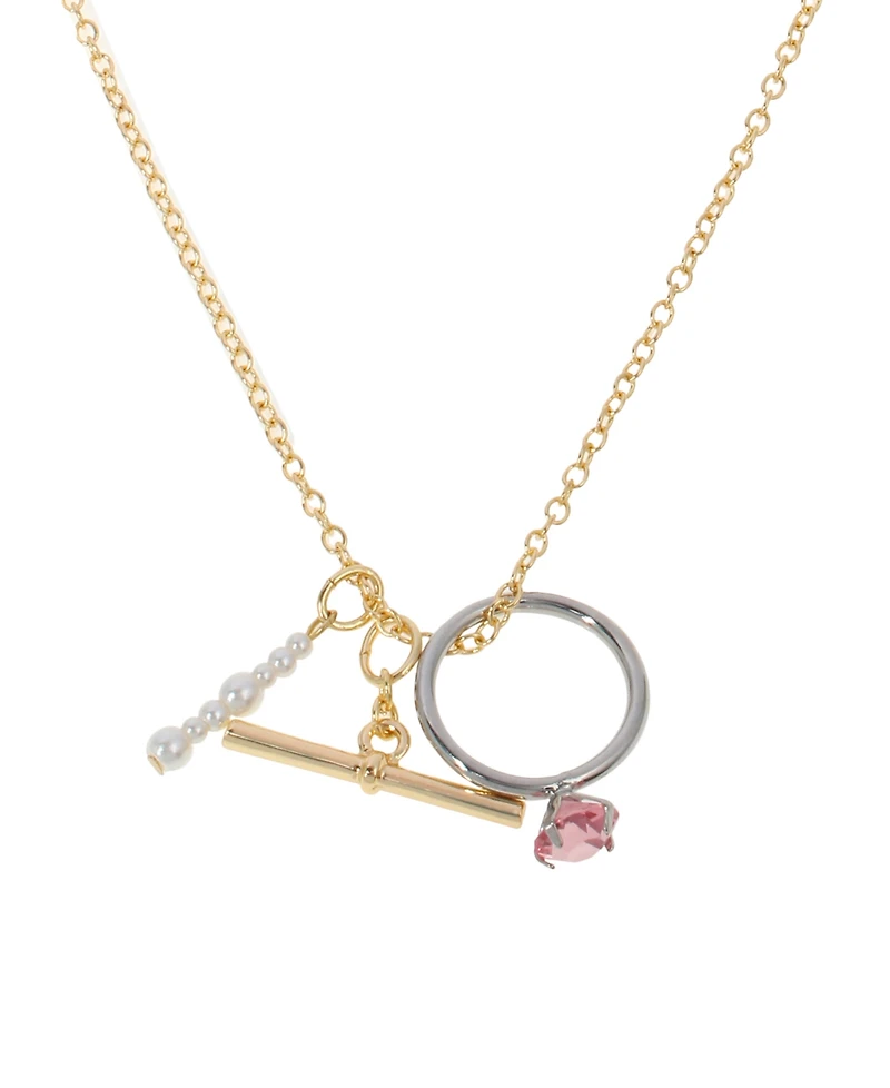 Steve Madden Punk Romance Faux Cultivated Pearl Ring Charm Necklace