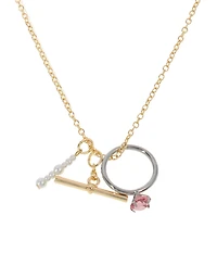 Steve Madden Punk Romance Faux Cultivated Pearl Ring Charm Necklace