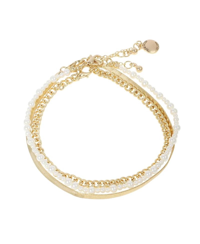 Steve Madden Faux Cultivated Pearl Chain Mixed Anklets