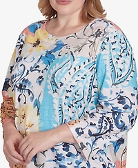 Alfred Dunner Plus Classic Floral Patch Drawstring Top