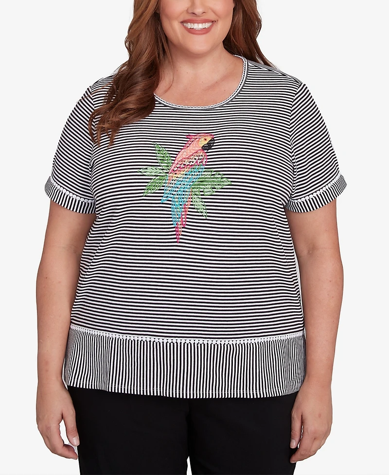 Alfred Dunner Plus Classic Crew Neck Parrot Striped Top