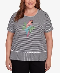 Alfred Dunner Plus Classic Crew Neck Parrot Striped Top