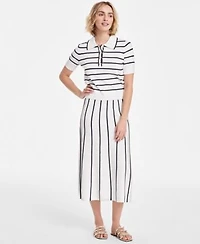 On 34th Womens Rib Stripe Polo Sweater Knit Midi Skirt Exclusively At Macys