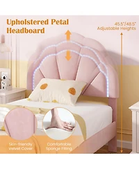 Twin Size Upholstered Led Bed Frame with Adjustable Flower Headboard and Metal Support Legs