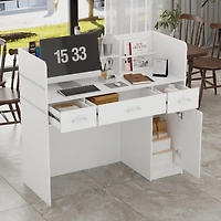 Computer Desk with Drawers, White Office Desk with Storage Cabinet, Study Writing Table for Home Office, Bedroom