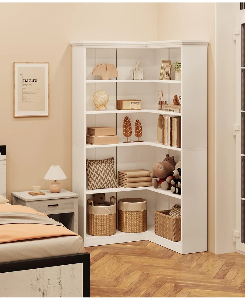 gaomon Corner Bookshelf 72.8in Farmhouse Bookcase Large Bookshelf