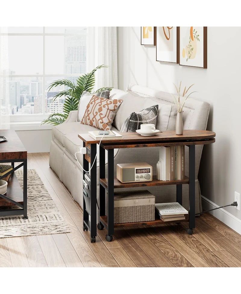 gaomon Rotating Side Table 360° End Table with Charging Station Swivel Side Table with Extra Storage Bag Movable End Table with 6 Swivel Wheels w