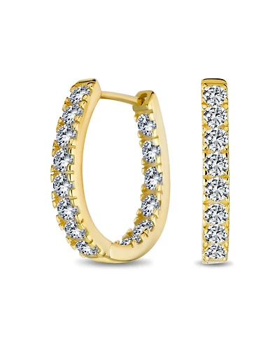 Bling Jewelry Classic Oval Cz Hoop Earrings Black Rose Gold Sterling Silver .60 Inch