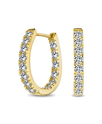 Bling Jewelry Classic Oval Cz Hoop Earrings Black Rose Gold Sterling Silver .60 Inch