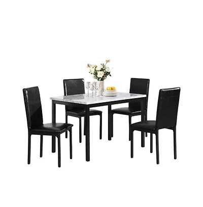 5-Piece Metal Dinette Set – Durable Laminated Tabletop with 4 Chairs for Kitchen or Dining Room