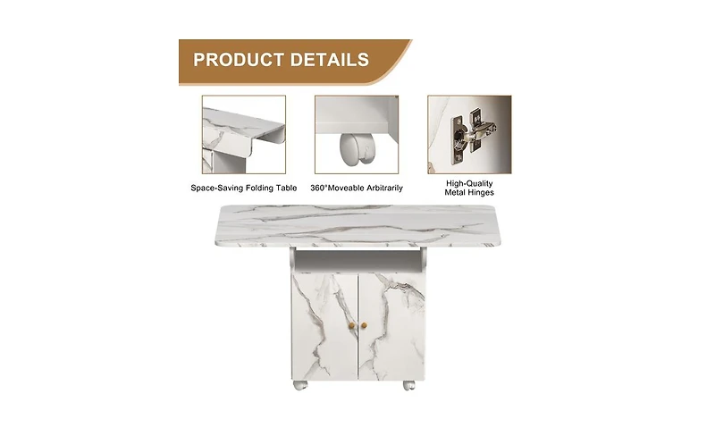 Folding Dining Table with Storage Rack & Cabinet – Space-Saving Multifunctional Table for Small Spaces