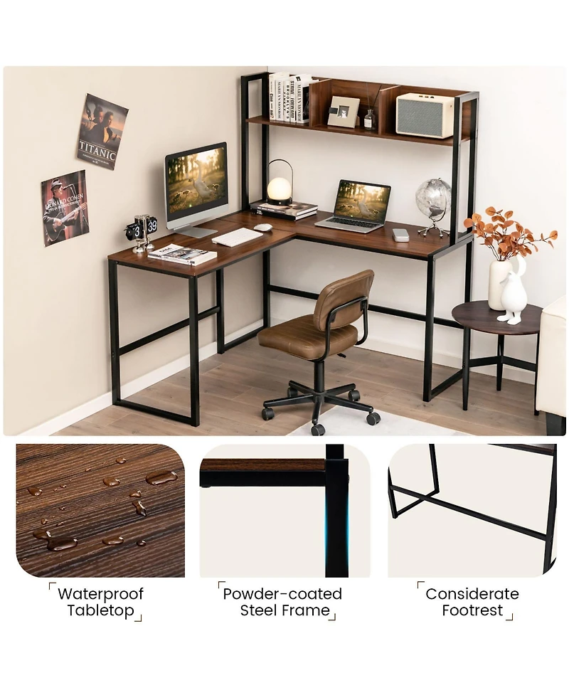 Gouun Reversible L-Shaped Corner Desk with Storage Bookshelf