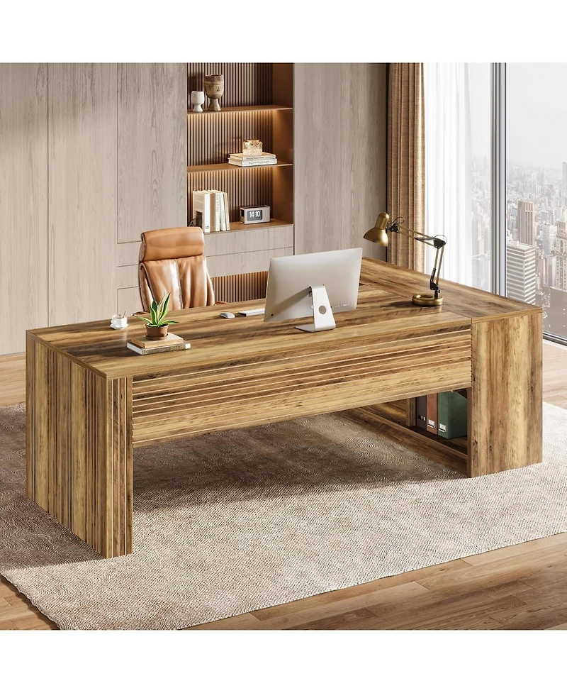 Tribesigns 72.8" L-Shaped Desk, Large Executive Desk with 47.24" Cabinet, Office Desk with Storage Shelves, Farmhouse Wood Computer Desk