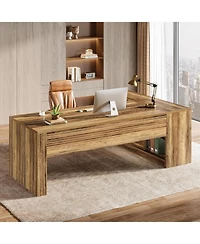 Tribesigns 72.8" L-Shaped Desk, Large Executive Desk with 47.24" Cabinet, Office Desk with Storage Shelves, Farmhouse Wood Computer Desk