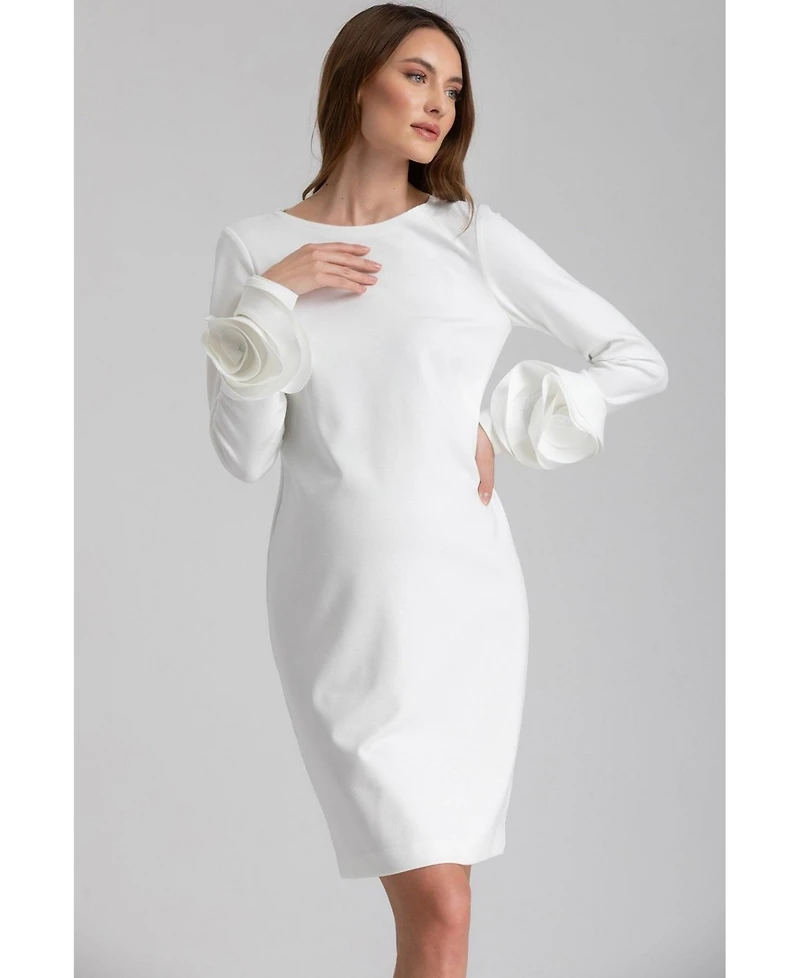Pietro Brunelli Maternity Maternity Long Sleeve Sheath Amalfi Dress with Rose Detail
