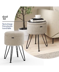 Nestl Modern Boucle Round Ottoman with Hidden Storage – Foot Stool, Makeup Vanity Small Rest, Perfect for Living Room & Bed